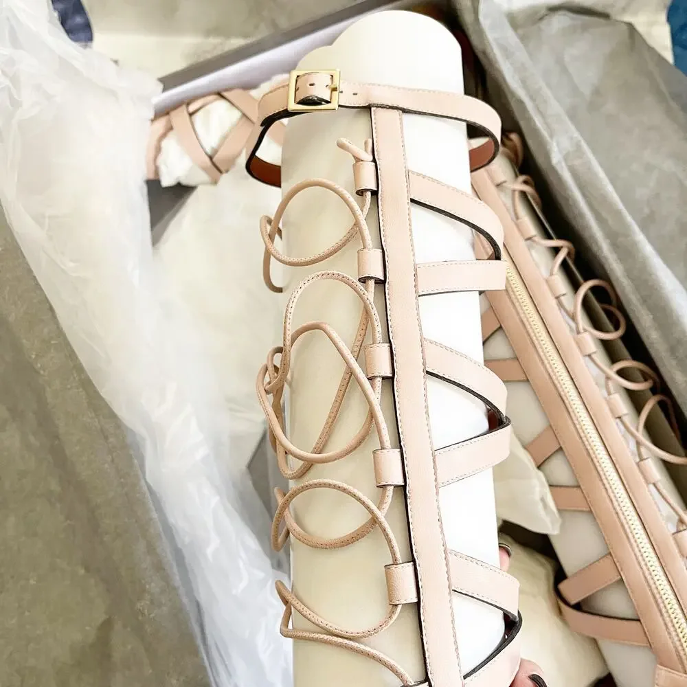 ALBERTA FERRETTI Knee High Gladiator Sandals Light Pink Rose 37